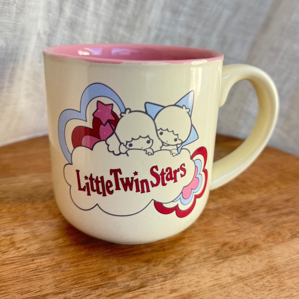 Vintage 2003 Sanrio Mug Little Twin Stars Kiki Lala Pink‎ Cream Ceramic Coffee